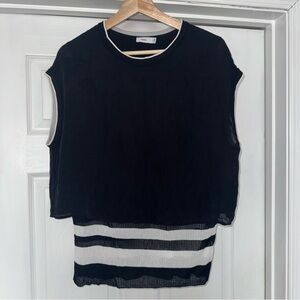 Vince Silk Sleeveless Top S Black White Striped